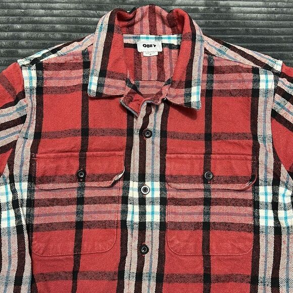 Obey Plaid Thick Flannel Stephan Shirt Jacket Long Sleeve Button Down Medium - Picture 2 of 9